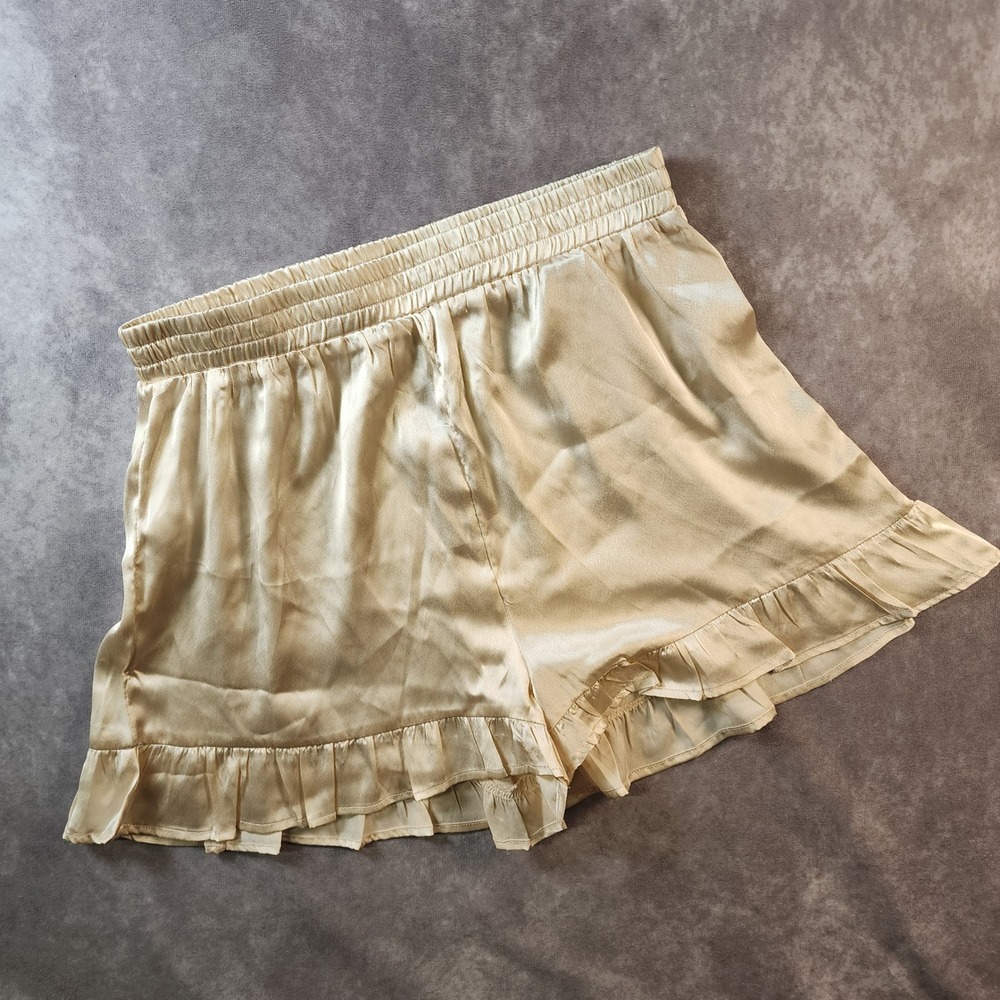 Nasty Gal Recycled Satin Ruffle Pajama Shorts Size 6 Champagne Gold Sleepwear